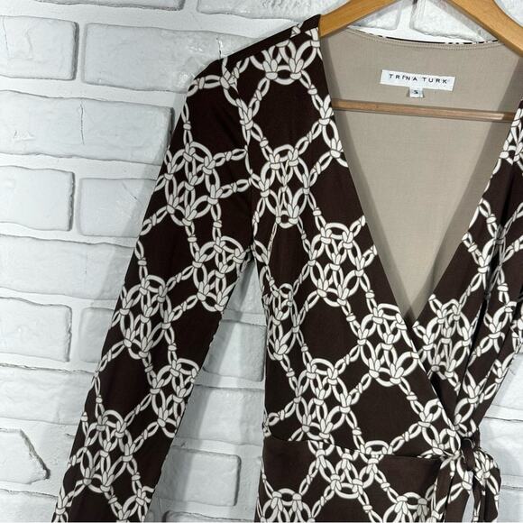 Trina Turk Silk Long Sleeve Wrap Dress Size Small - Picture 6 of 9